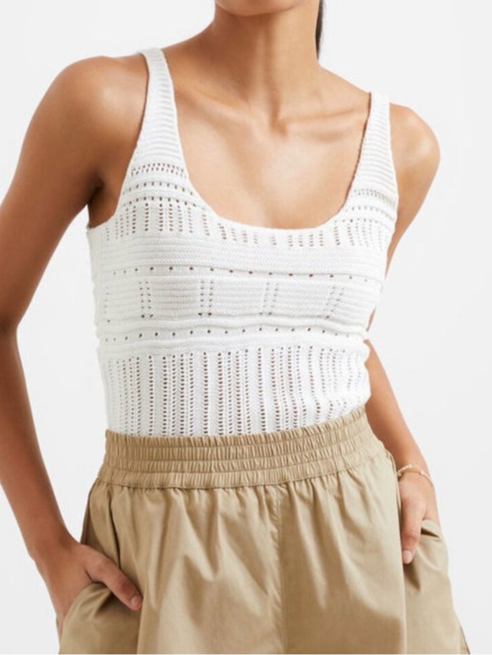 French Connection Cream Knit Openwork Tank Top